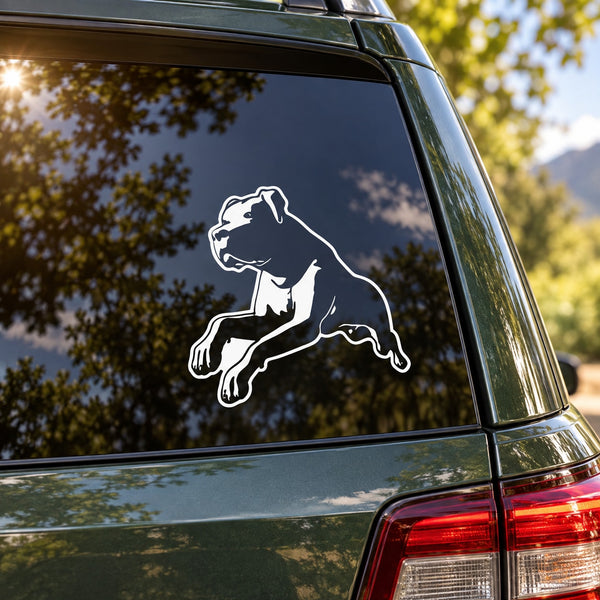 White rottweiler dog pouncing decal sticker for car windows