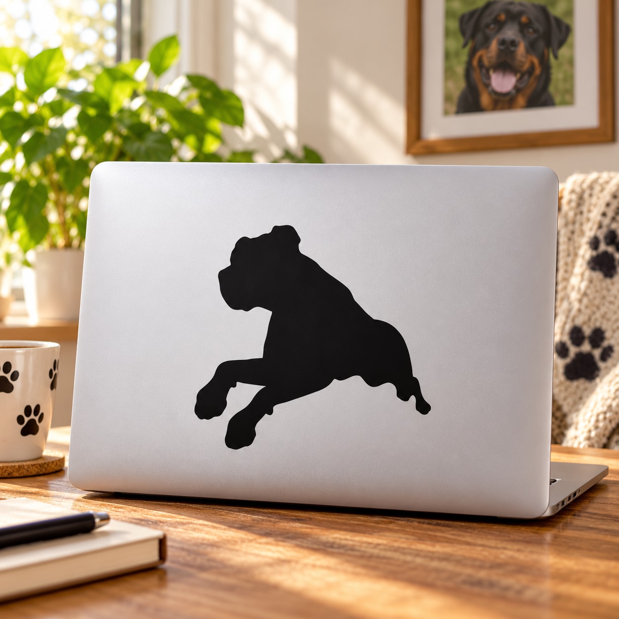 Black rottweiler pouncing dog vinyl decal sticker