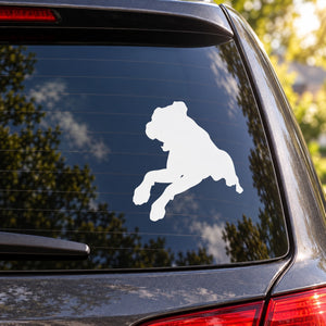 Attacking rottweiler decal, white dog silhouette on car window