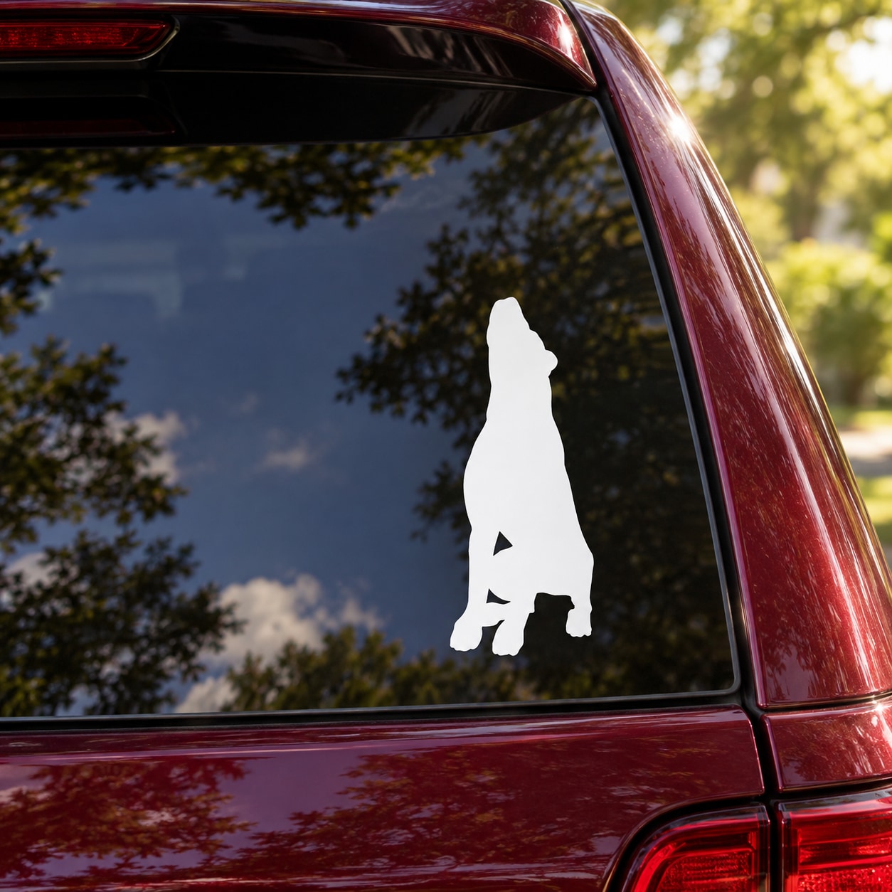 White rottweiler howling silhouette decal for car window
