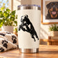 Charging Rottweiler decal on white tumbler with stainless steel lid and base