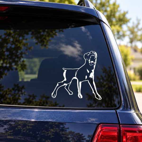 Walking rottweiler bark car window decal in white outline