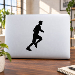 Youth runner decal with black male silhouette on white rectangular backing