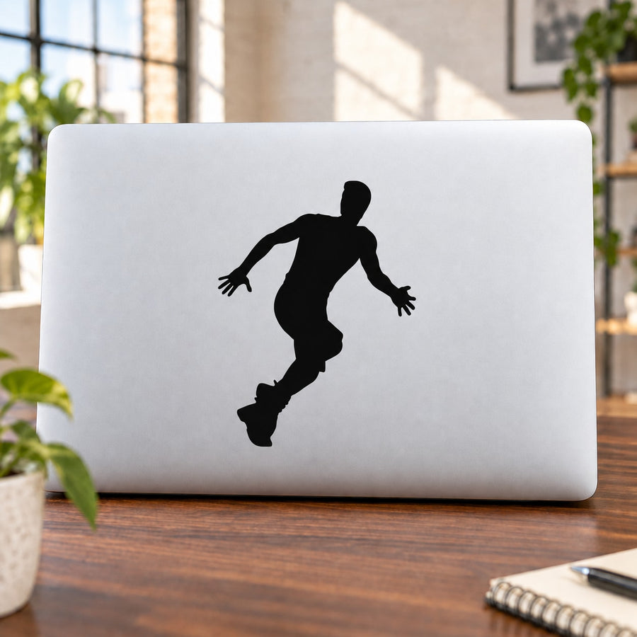 Looking Back Male Runner Decal — illustrative vinyl decal application mockup. Surrounding objects are not included.