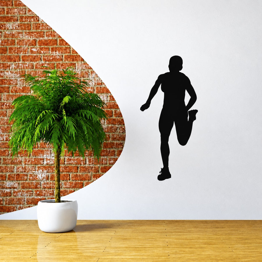 Female Runner Warming Up Decal — illustrative vinyl decal application mockup. Surrounding objects are not included.