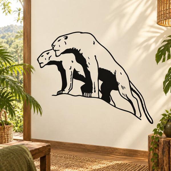 Saber-tooth tiger wall decal with black silhouette