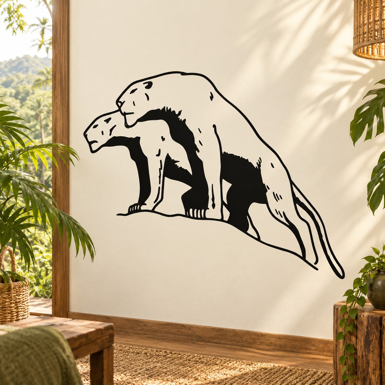 Saber-tooth tiger wall decal with black silhouette