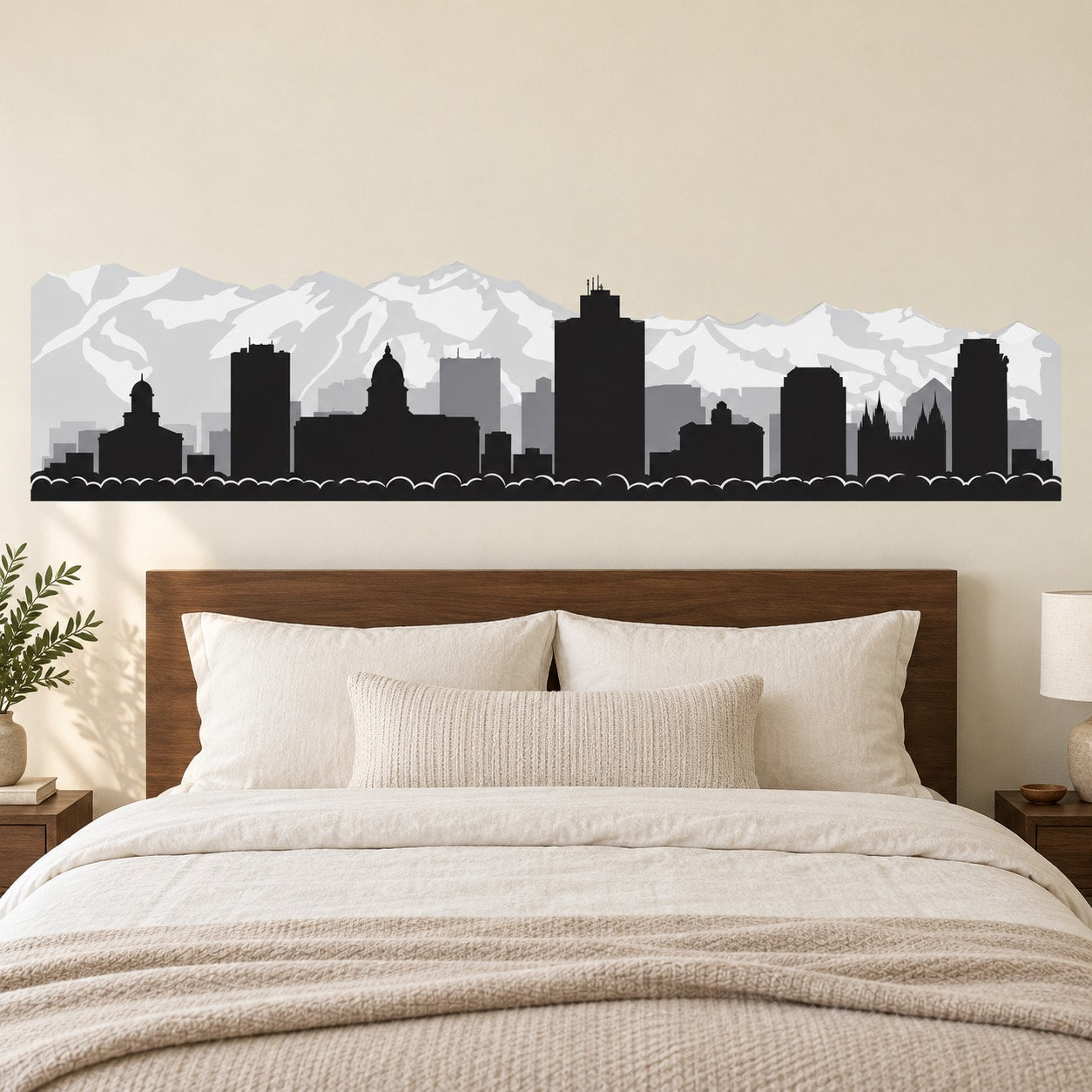 Utah skyline wall decal with mountains and dark city silhouette
