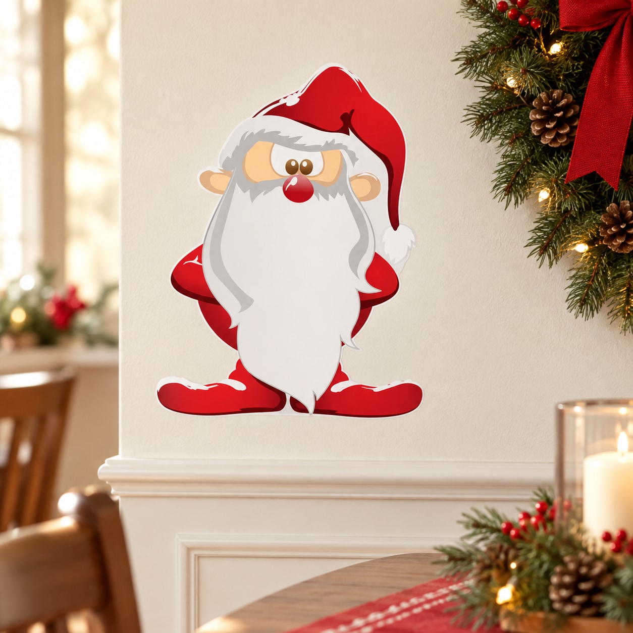 Santa Claus die-cut decal with red hat, round glasses, and white beard