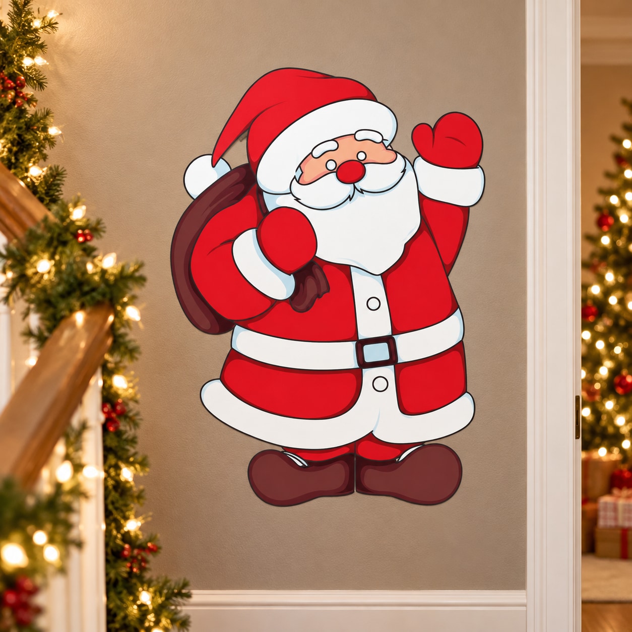Santa waving wall decal vinyl sticker with red suit and hat