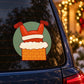 Santa stuck in chimney vinyl sticker, red hat and beard over orange brick opening