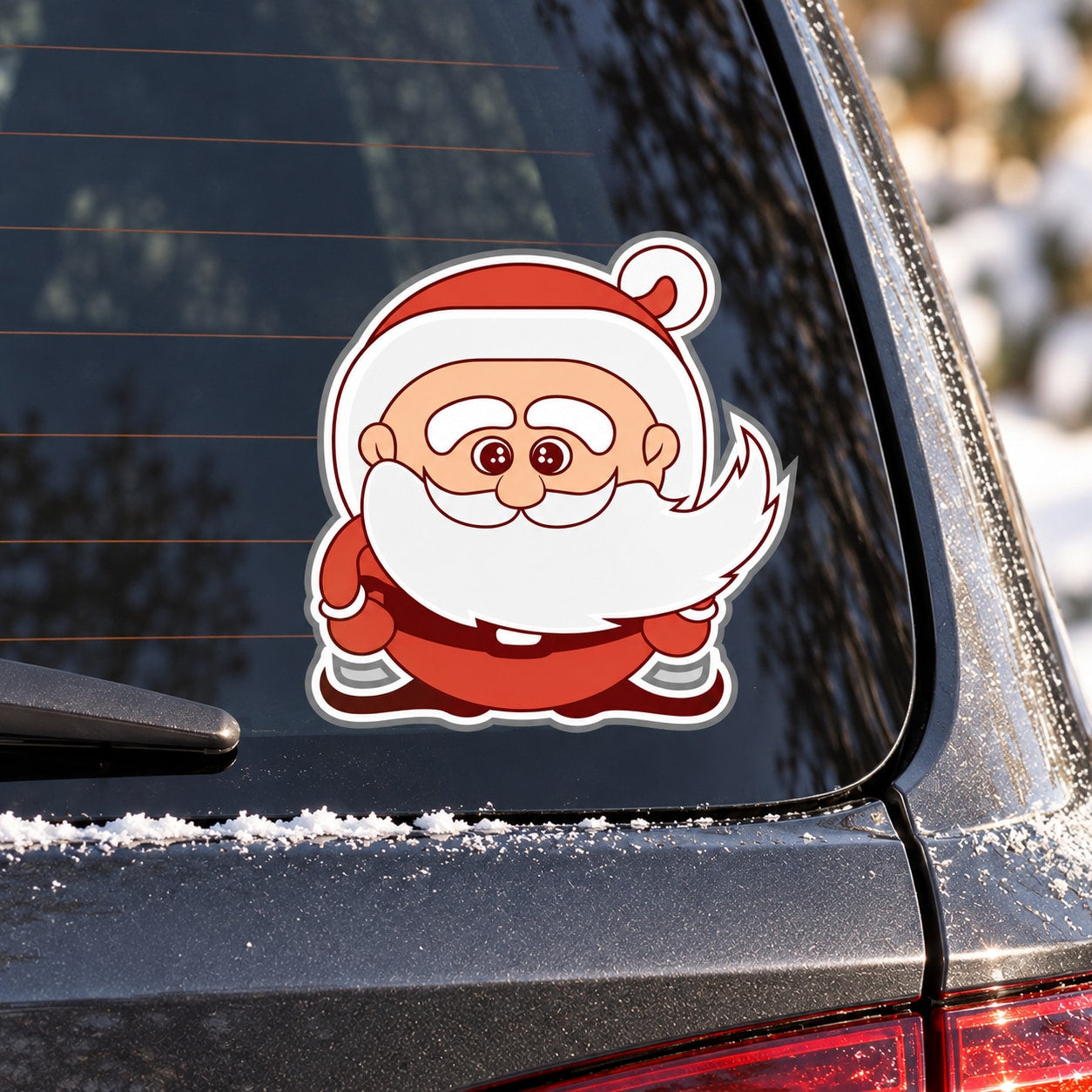 Cartoon Santa vinyl sticker decal with red suit, white beard, and hat