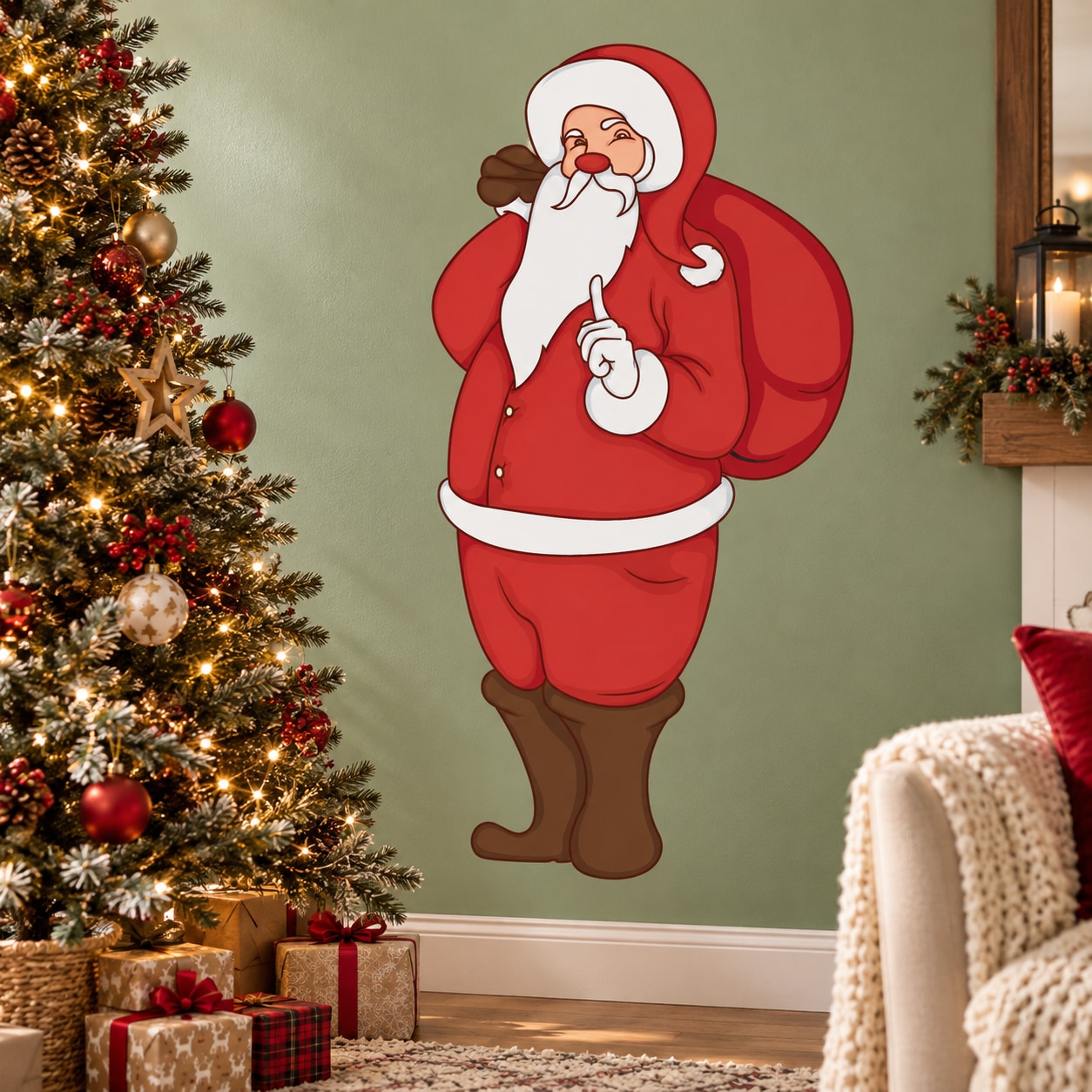 Santa Claus waving finger Christmas sticker with red suit and white beard