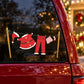Red Santa-themed laundry line decal with hat, coat, pants, and hanging socks