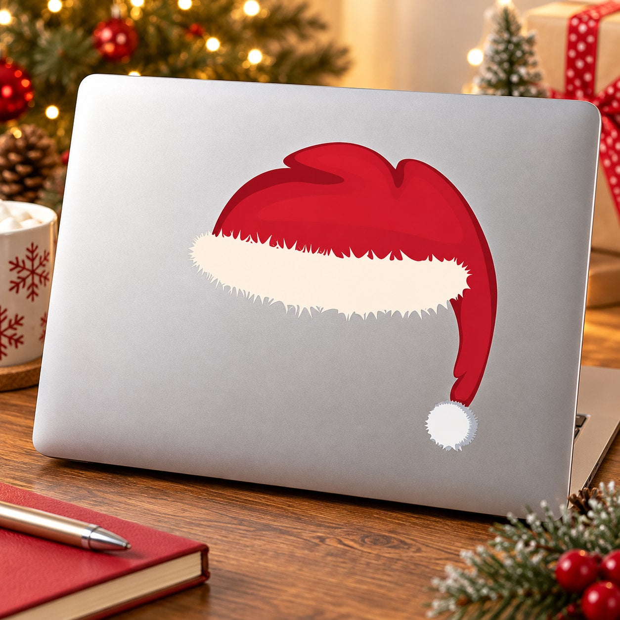 Santa hat vinyl wall decal sticker with red hat and white trim