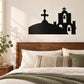 Church bells wall decal, black silhouette church with cross and bell tower