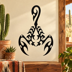 Black scorpion tattoo decal with ornate tribal claws and stinger