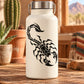 Scorpion decal on white water bottle with black scorpion design