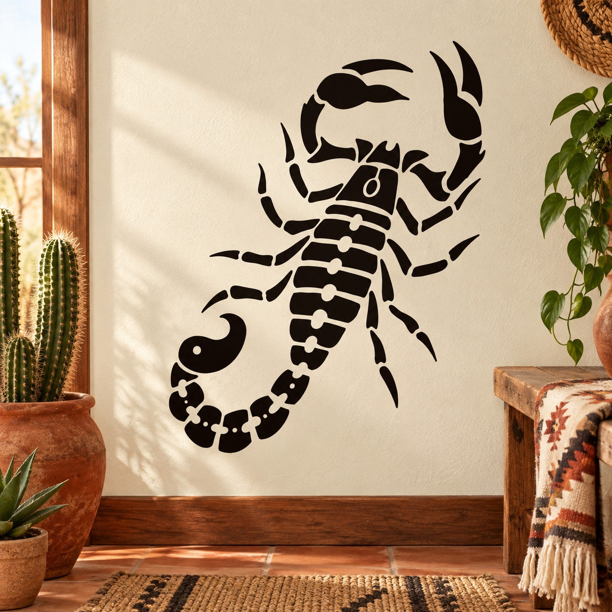 Black scorpion silhouette wall decal with detailed claws and segmented tail
