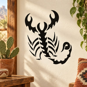 Black scorpion crawling wall decal with detailed claws and tail