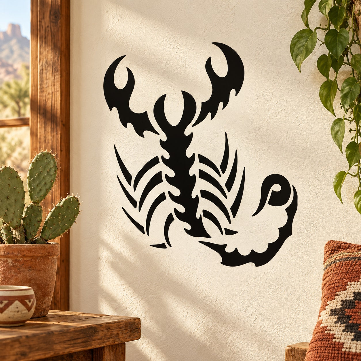 Black scorpion crawling wall decal with detailed claws and tail