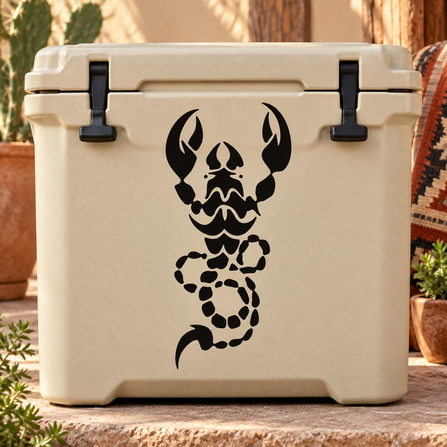 Scorpion decal with rope tail design, black vinyl graphic