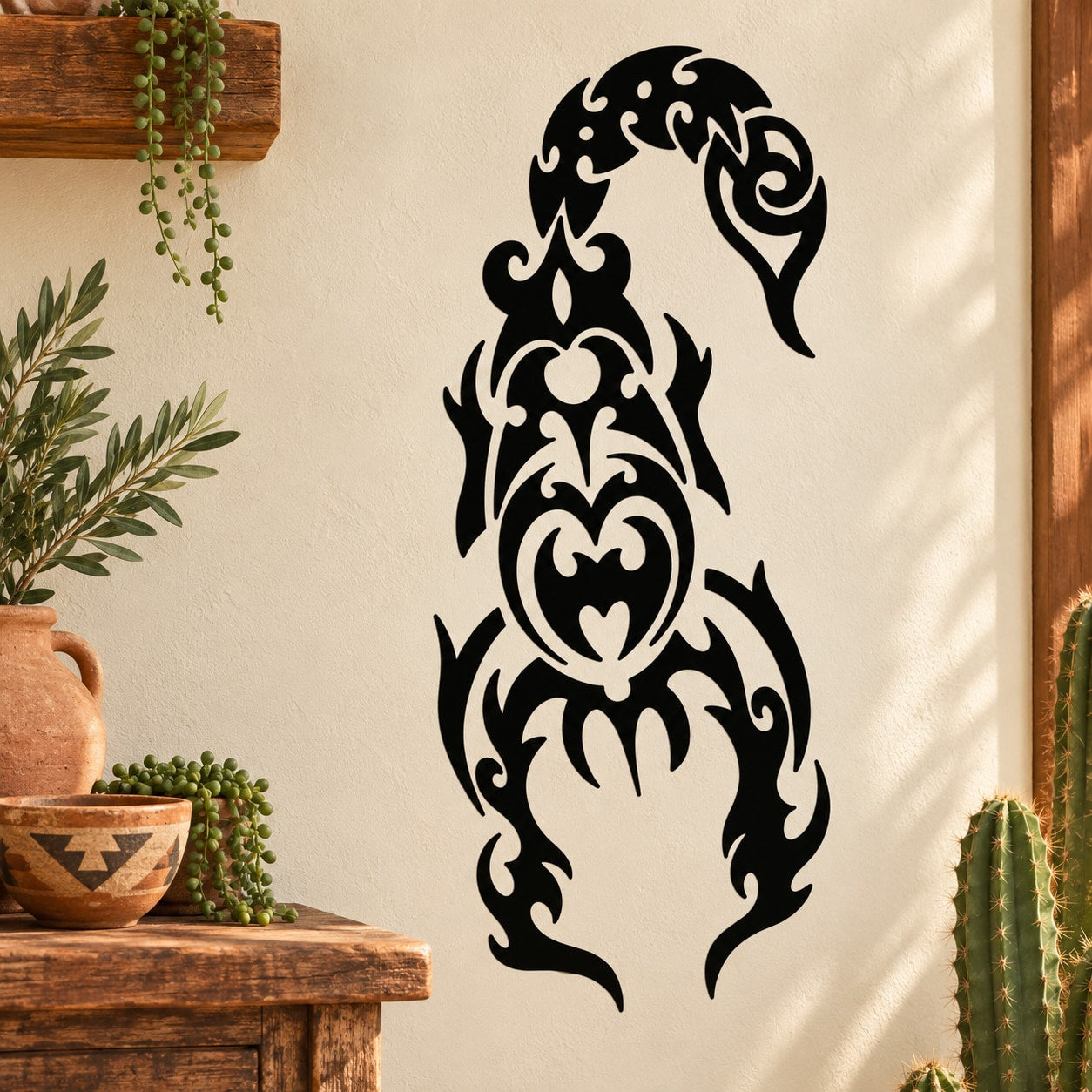 Black scorpion style wall decal with tribal flame design