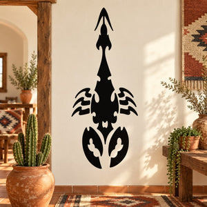 Black diving scorpion wall decal with ornate tail and clawed legs silhouette