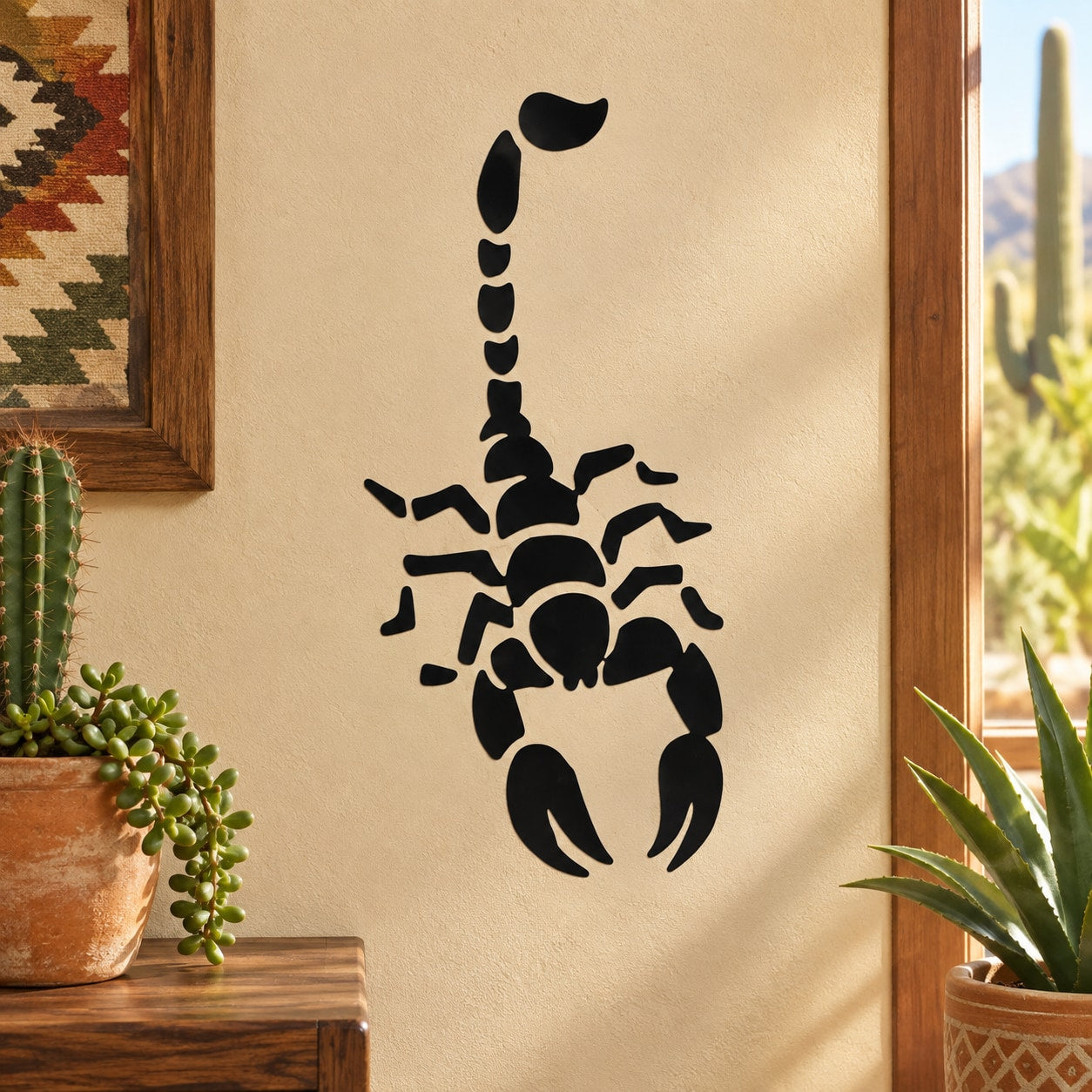 Black scorpion wall decal with raised tail and stinger