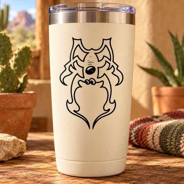Alien scorpion decal with black outlined scorpion-like alien face on white surface