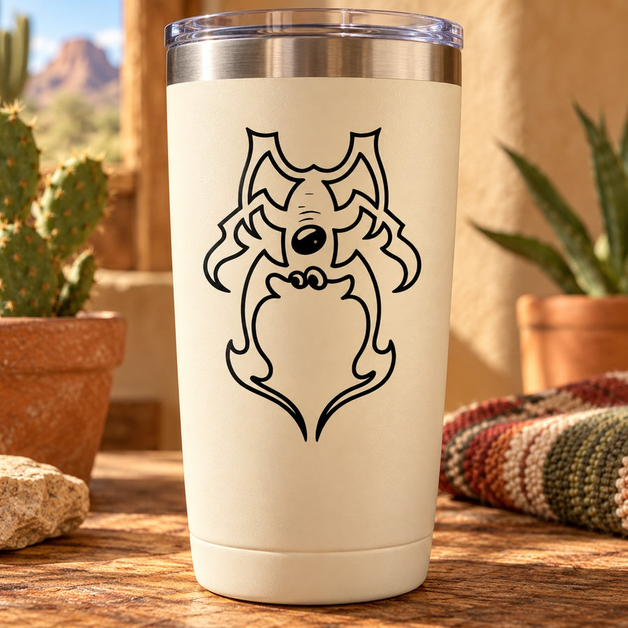 Alien scorpion decal with black outlined scorpion-like alien face on white surface