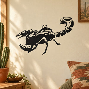 Black walking scorpion decal with arched tail and detailed clawed legs