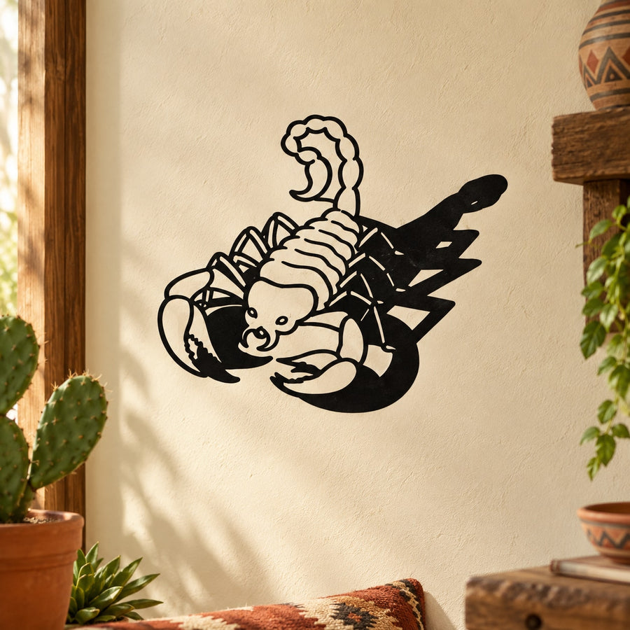 Black scorpion-style wall decal with bold outline and shadow effect