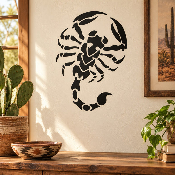 Black scorpion silhouette decal sticker with bold curved claws design