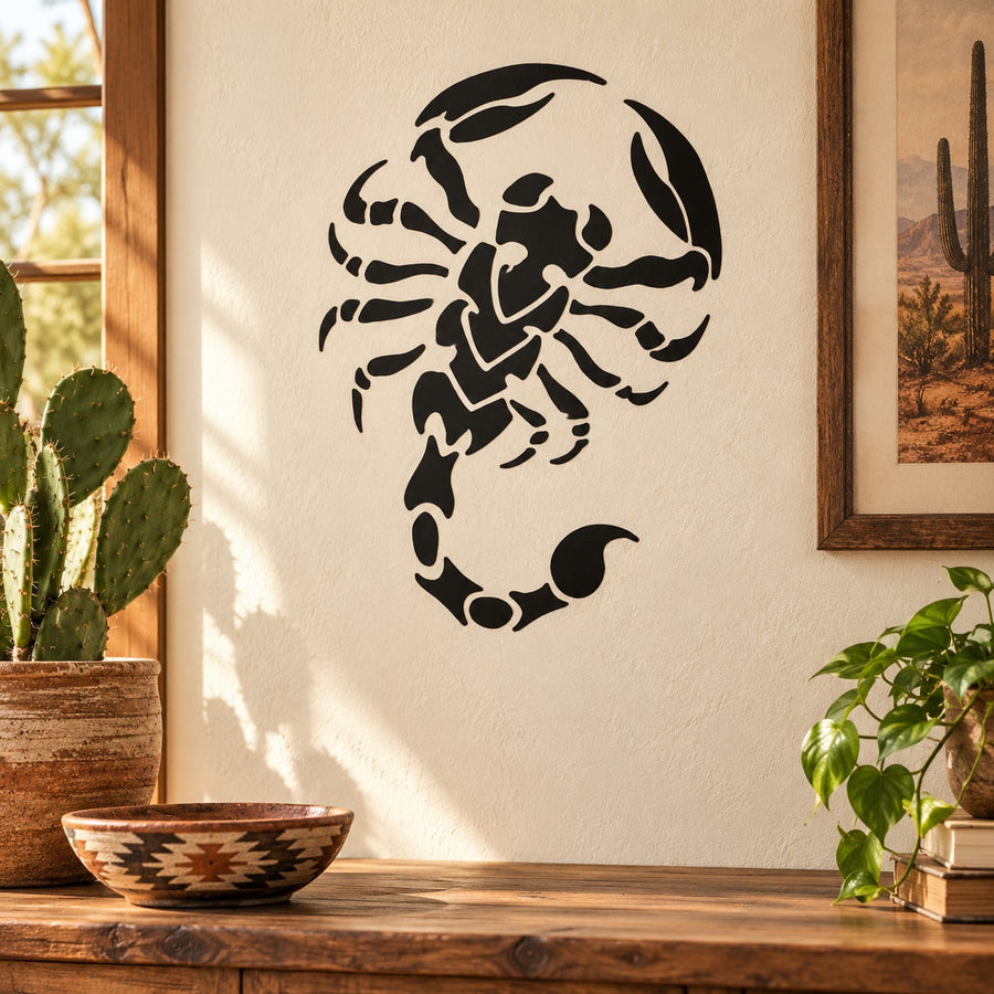 Black scorpion silhouette decal sticker with bold curved claws design