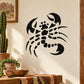 Black scorpion decal with distressed, tattered style, wall-ready sticker design