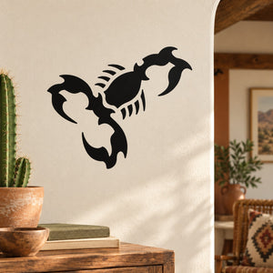Black scorpion wall decal with wings and curved tail, vinyl sticker design