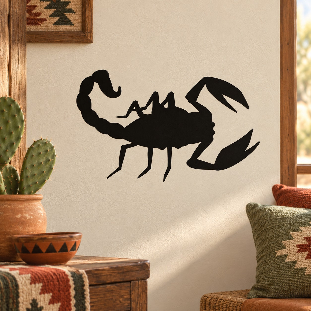 Black scorpion-shaped vinyl decal with stylized claws and arched tail silhouette