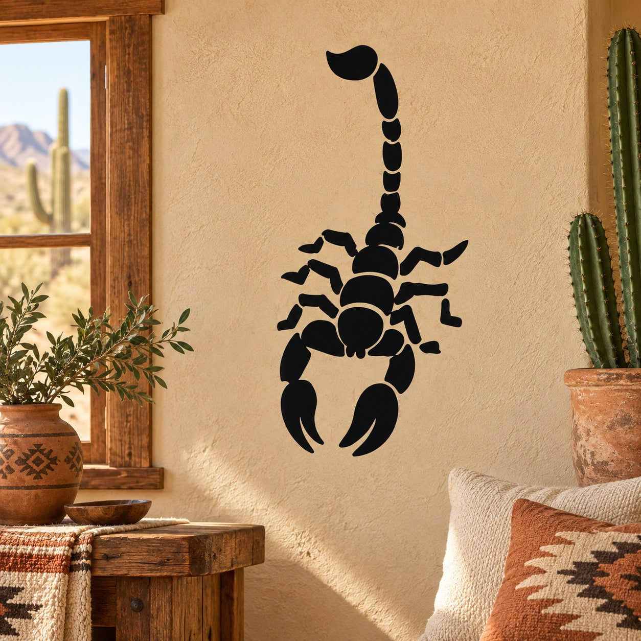 Black scorpion decal sticker with curled tail and raised pincers