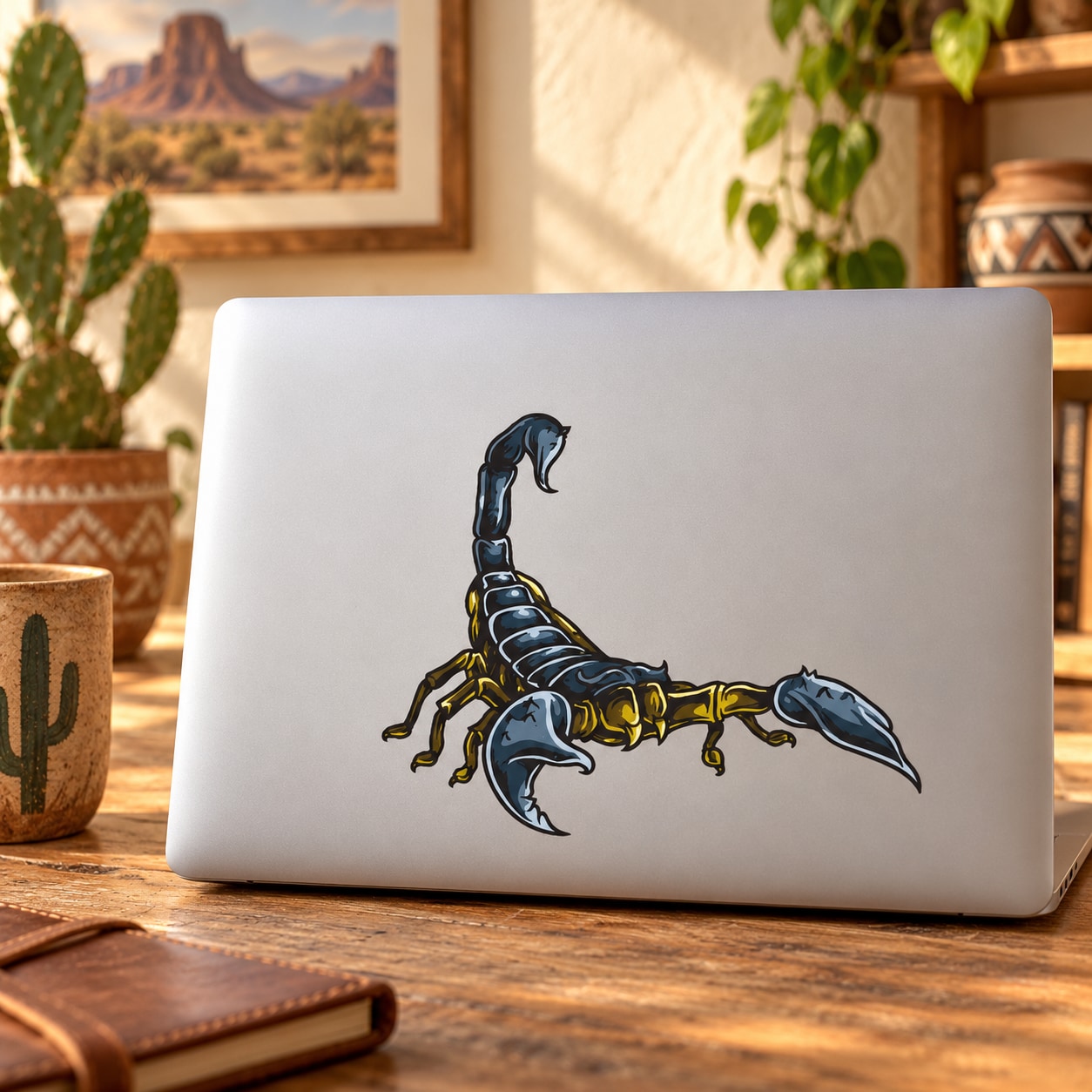 Poisonous scorpion sticker decal with blue and yellow detailed scorpion graphic