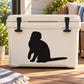 Scottish Fold cat decal with black silhouette on white cooler