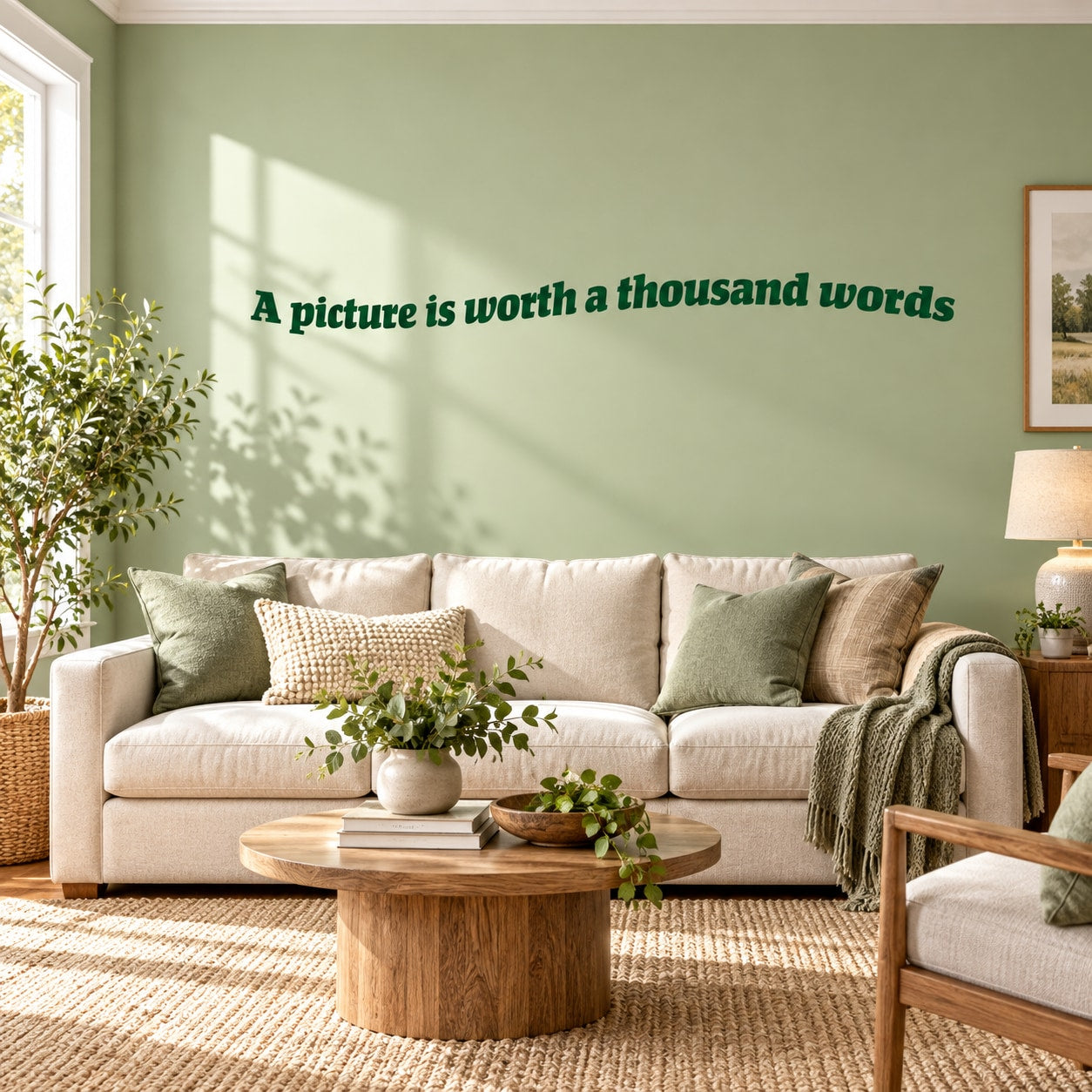 Wall decal showing text: "A picture is worth a thousand words"