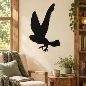 Flying owl wall decal silhouette, dark black