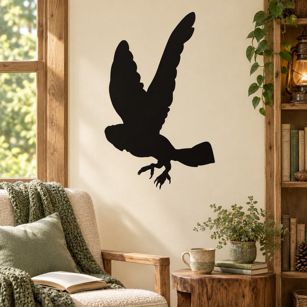 Flying owl wall decal silhouette, dark black
