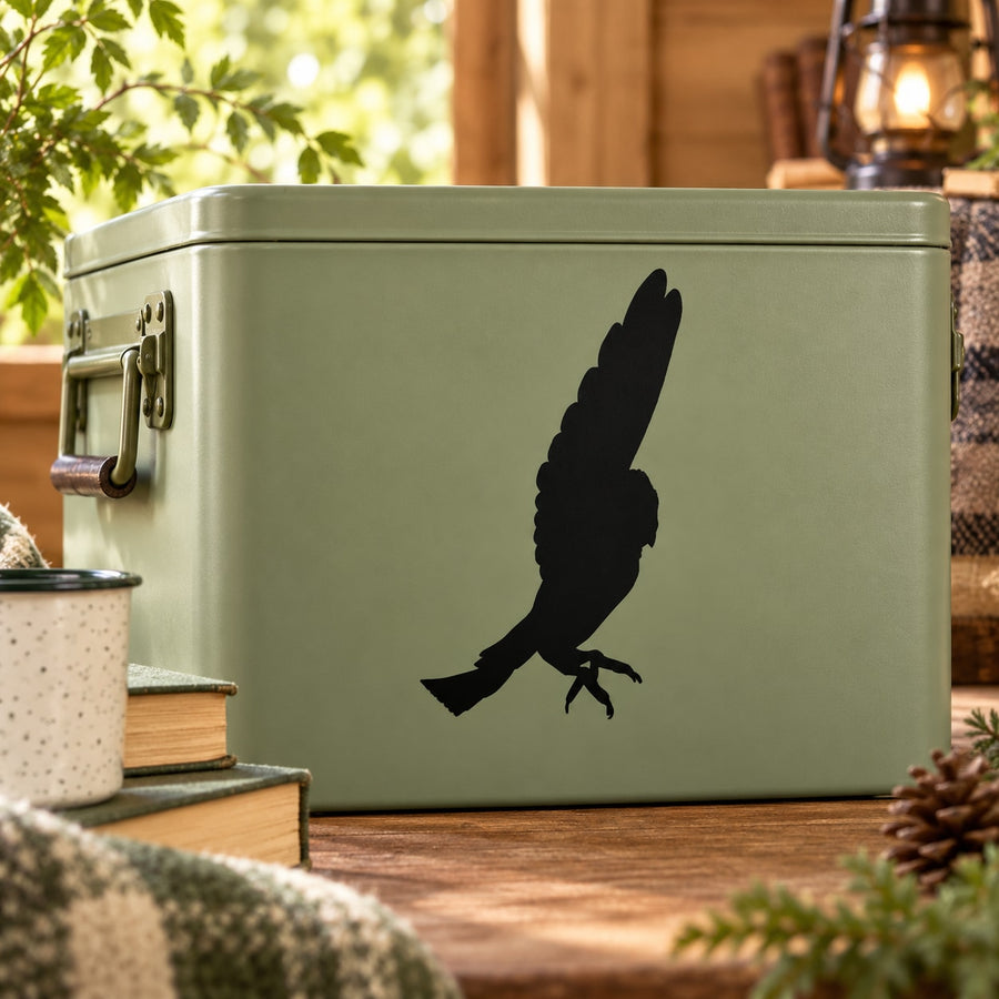 Soaring owl wall decal with black bird silhouette