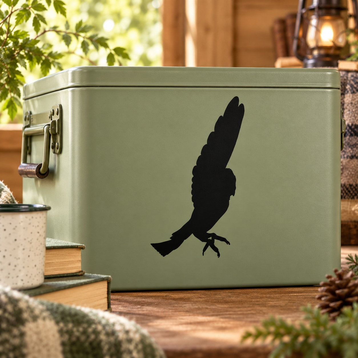 Soaring owl wall decal with black bird silhouette