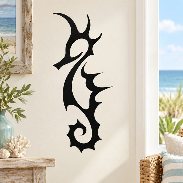 Black seahorse outline wall decal, simple silhouette shape