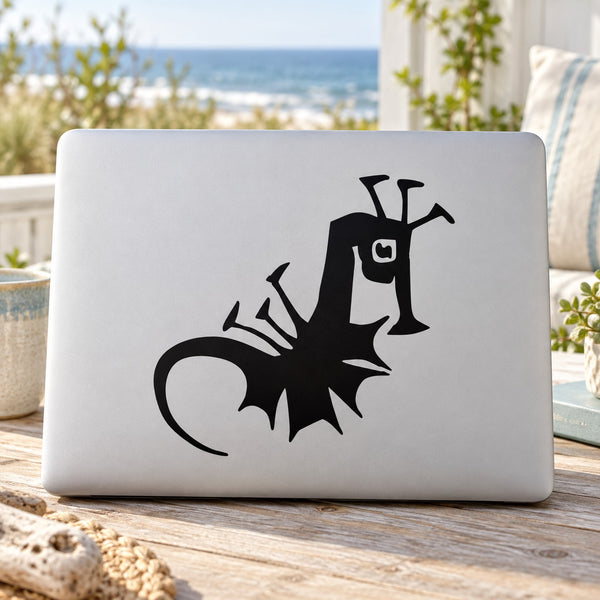 Kids abstract seahorse decal, black silhouette on light background sheet