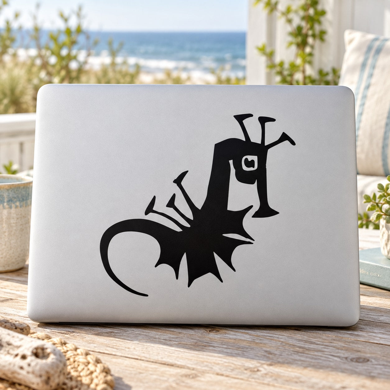 Kids abstract seahorse decal, black silhouette on light background sheet