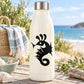 Seahorse decal on white bottle, black seahorse silhouette with swirl tail